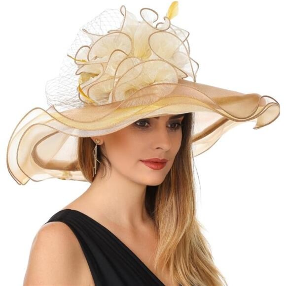 Accessories - Women's Organza Church Kentucky Derby Hat Khaki